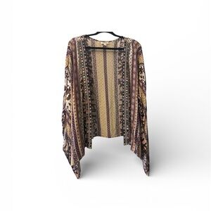 Kimono , Beige and Purple Patterned Top